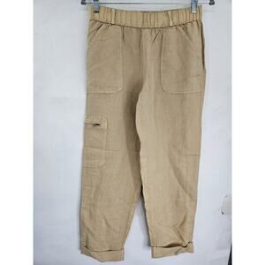 Nicole Miller Linen Blend Cargo Pants Women's Size S Drawstring Elastic Waist